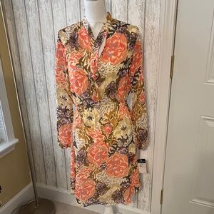 Ralph Lauren Floral Long Sleeve Dress in Orange and Purple